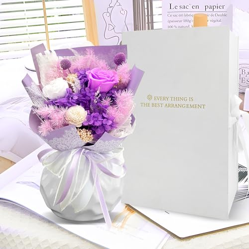 VTJMB Flowers for Delivery Prime, Preserved Flower Bouquet with Box, Birthday Dried Flowers Gift for Women, Mothers Day Gifts for Mom, Wife, Grandma, Friends - color: Romantic Purple