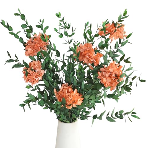 Hand-Tied Preserved Eucalyptus and Hydrangea Bouquet, 5-7 Stems Rustic Yellowish Brown and Green Natural Dried Flowers for Home Table Decor, Wedding Centerpiece, Fall Holiday Decorations