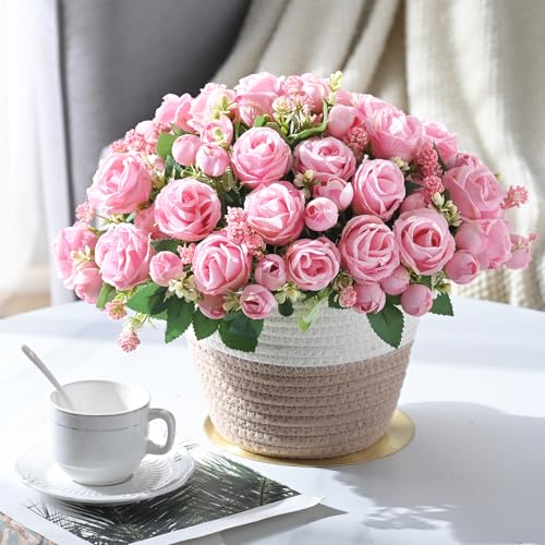 Yastouay Fake Roses Artificial Flowers, 2 Pack Rose Fake Flowers for Decoration, Real Touch Pink Roses Bouquets Silk Flowers for Vase Centerpiece Table Wedding Party Bridal DIY Decor