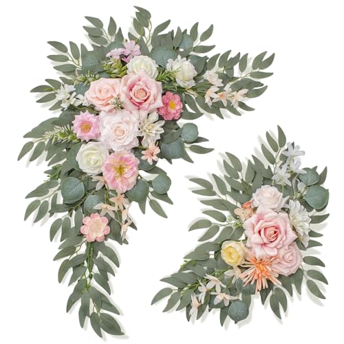 Wedding Welcome Signs Floral(Pack of 2)，Wedding Arch Flowers for Wedding Decorations and Reception Backdrop Decoration (New Pink) - color: New Pink