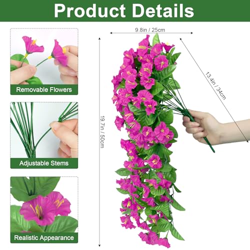 Artificial Hanging Flowers for Outdoors, 2 Pack Fuchsia Silk Morning Glory Fake Flowers UV Resistant Faux Petunias Hanging Artificial Plants Trailing Vines for Porch Garden Spring Summer Planter Decor - color: Fuchsia