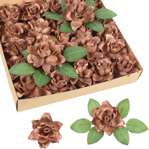 IPOPU Artificial Gardenia Flowers 25PCS 3.15'' Artificial Foam Roses Bulk Fake Flower Heads with Stems for DIY Wedding Bouquets Party Home Centerpieces Decor(Burnt Orange) - color: Burnt Orange