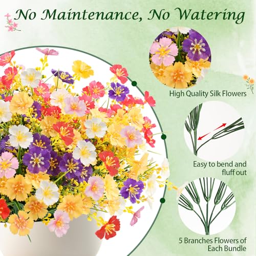 MACTING 12 Bundles Artificial Flowers for Outdoors UV Resistant Fake Flowers No Fade Faux Plastic Plants for Planters Patio Porch Yard Window Home Outside Garden Summer Decorations(Mix Color) - color: Mix Color 1, size: 12PCS