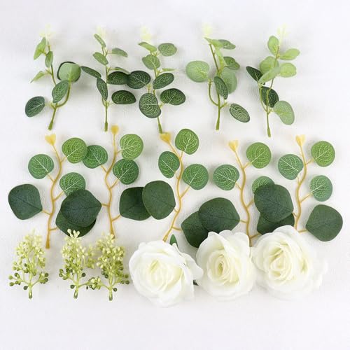 16pcs Artificial 3D Flower Cake Toppers White Rose Floral Cake Decors for White Wedding Anniversary Bridal Engagement Fairy Baby Shower Valentine's Mother's Day Birthday Party Decoration - color: White 2