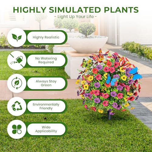 ICX 2 PCS Artificial Boxwood Topiary Ball Trees with Flowers, 23.6" Outdoors Fake UV Resistant Plants Faux Eucalyptus Shrubs Bushes for Porch Patio Garden (Butterfly) - color: Mix With Butterfly