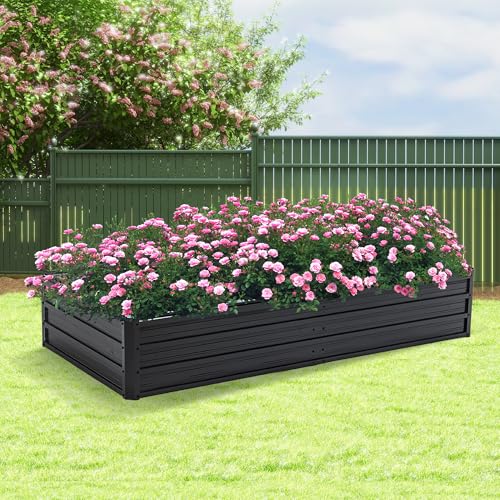 Thanaddo Galvanized Raised Garden Bed 6x3x1ft Outdoor Planter Box Galvanized Steel Garden Bed Kit for Vegetables, Flowers, Herbs and Succulents Black - size: 6x3x1 ft