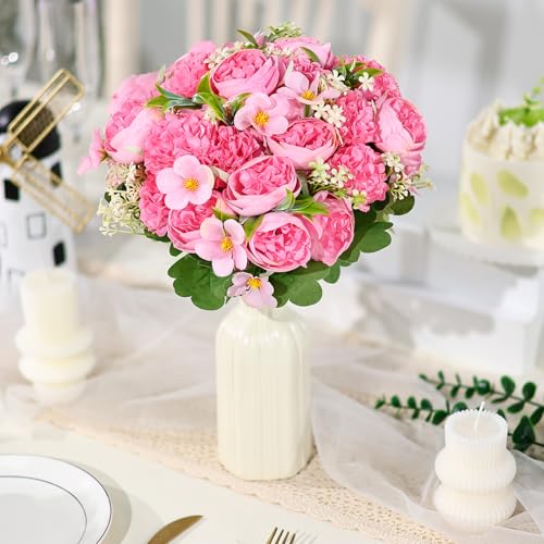Olgaa 12 Bundles Peonies Artificial Flowers Fake Hydrangea Silk Peony Bouquet Bulk for Vase Floral Arrangements Wedding Arch Decor Centerpiece Table Decorations (Dark Pink) - color: Dark Pink