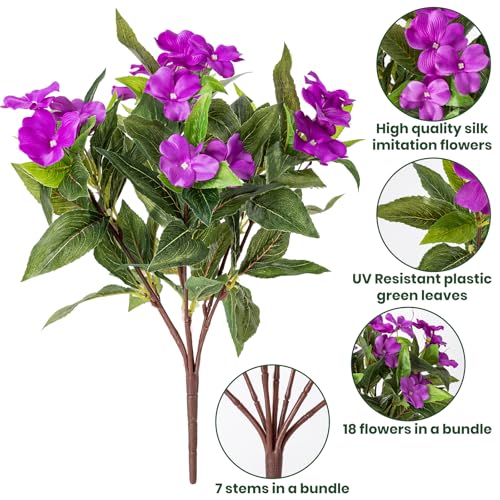 Nigirior Artificial Fake Flowers for Outdoor Décor 5 Bundles UV Resistant Fake Plants for Planter Faux Impatiens for Home Porch/Garden Stunning（5 Color） - color: 5 Color