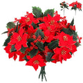 Suncalla 12 Pcs Artificial Poinsettia Bouquet 7 Heads Poinsettia Bush Christmas Flowers Holly Berry Stems with Red Berries Holly Leaves for Home Porch Garden Indoor Outdoor Holiday Xmas Decorations
