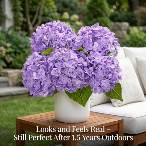 Waipfaru Hydrangea Artificial Flowers, 21in Real Touch Artificial Hydrangea Flowers, Purple Latex Full Flower Head with Stems, Faux Hydrangea Flowers Outdoors Wedding Bouquets Home Decor - color: Purple, size: 3pcs