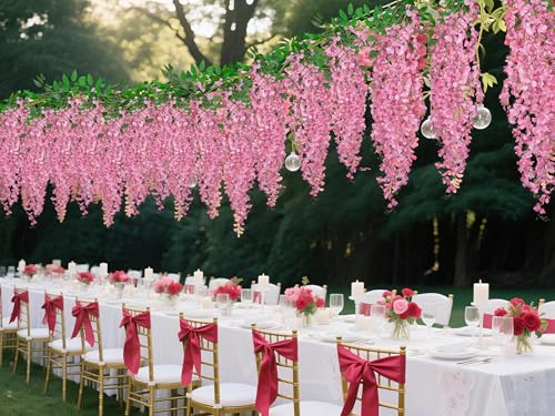BSMYBO 3 Pack 18FT Wisteria Artificial Flower Garlands Pink Wisteria Hanging Flower Vine Faux Wisteria Garland Silk Wisteria Flower Arch for Wedding Arch Party Ceremony Wall Backdrop Decoration - color: Pink