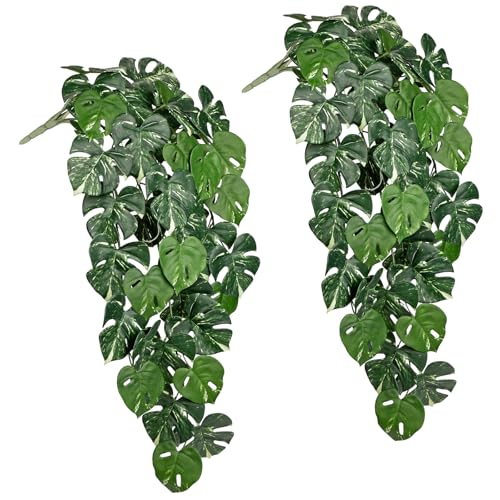 Villa Como 2 Packs UV Resistant Artificial Hanging Plants Outdoors & Indoors, 33" Large Fake Pothos Ivy Vines Plants Faux Hanging Greenery for Planter, Shelf, Window Box, Porch, Patio, Garden Decor - color: #Mix Green Pothos
