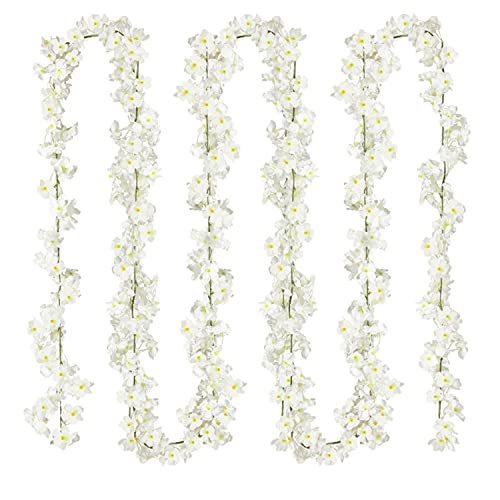 Sggvecsy Cherry Blossom Garland Artificial Cherry Flower Vines 2 Pack Hanging Silk Flowers Garland for Home Wedding Garden Party Arch Office Decor (White) - color: White, size: 2 Pack
