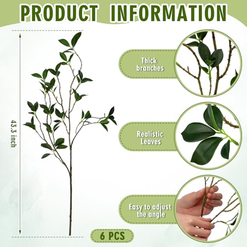 Suncalla 3 Pcs Artificial Greenery Stems 40 Inch Tall Faux Bay Leaf Branches Summer Fake Greenery Plants Plastic Bay Laurel Stems for Vase Filler, Wedding Table Centerpieces, Neutral Modern Home Decor - color: Bay Leaf, size: 40 Inch