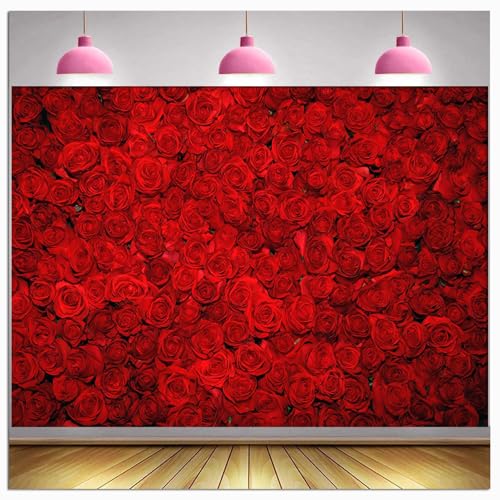 7X5FT Red Rose Floral Polyester Photo Backdrop for Valentine's Day Wedding Bridal Shower Party Decorations Banner Fabric Booth Video Shooting Supplies - size: 210x150cm