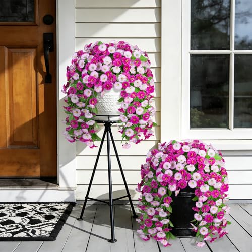 INXUGAO Artificial Fake Hanging Flowers Plants for Outdoor Decoration, 2PCS Faux Silk Morning Glory Long Vines Stems UV Resistant Look Real for Outside Home Porch Patio(Violet) - color: Violet