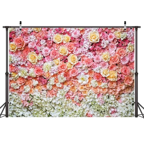 6 x 4 ft Flower Backdrop for Photography Pink Floral Flowers Girls Birthday Baby Shower Mother's Day Wedding Photo Background Cake Table Decoration Supplies Studio Props Banner - color: Flower Wall, size: 6X4FT