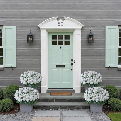 Juxdp 2 Set of Artificial Rose Topiary Trees - Faux Silk Flower Potted Plant, UV Resistant Fake Outdoor Rose Bush for Front Door, Farmhouse, Porch, Garden Decor (White) - color: White
