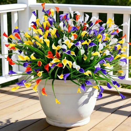 INXUGAO 12 Bundles Calla Lily Artificial Flowers for Outdoors, UV Resistant Faux Plastic Flowers for Home Porch Yards, Fake Plants for Spring Summer Cemetery Decor (Mix Color) - color: Mix Color, size: 12 Pcs