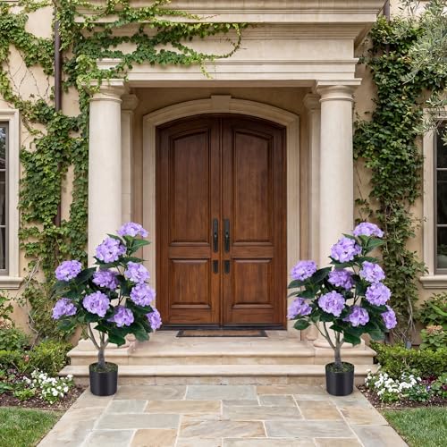 Goplus Artificial Hydrangea Tree, 2 Pack Fake Floral Plant w/11 White Flowers & Realistic Trunk in Plastic Nursery Pot, Indoor Silk Flower Tree for Home Office Living Room Housewarming Gift (Purple) - color: Purple