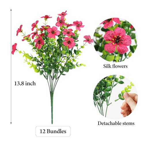 ATTGREAT Artificial Flowers Outdoors Faux Plants UV Resistant Fake Flowers Daisy 12 Bundles Plastic Greenery Plnats Outside for Garden Planter Patio Porch Spring Summer Home Home Decor, Rose Red - color: Rose Red, size: 12PCS