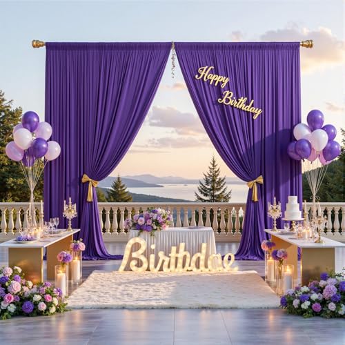 10ftx12ft Purple Backdrop Curtains for Wedding Parties, Wrinkle Free Polyester Photo Backdrop Drapes 2 Panels 12 ft Long Back Drop Cloth for Girl's Birthday Party Photography Background - color: Purple, size: 5ft(W)x12ft(H)_2 Panels