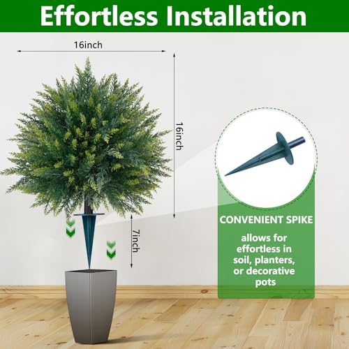Yangrass 2PCS Artificial Cedar Topiary Ball Trees 23" for Outdoors with Ground Spike, UV Resistant Artificial Cypress Trees, Evergreen Shrubs Bushes Faux Plants for Front Porch Garden Backyard - color: Cedar