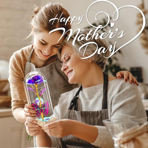 Otlonpe Preserved Artificial Rose Flower Lamp, Forever Women Gifts for Birthday Christmas Valentines Mothers Day, 7.7'' Glass Rose Wood Base Butterfly, Gifts for Mom Grandma Daughter Wife Girlfriend - color: Wood Purple