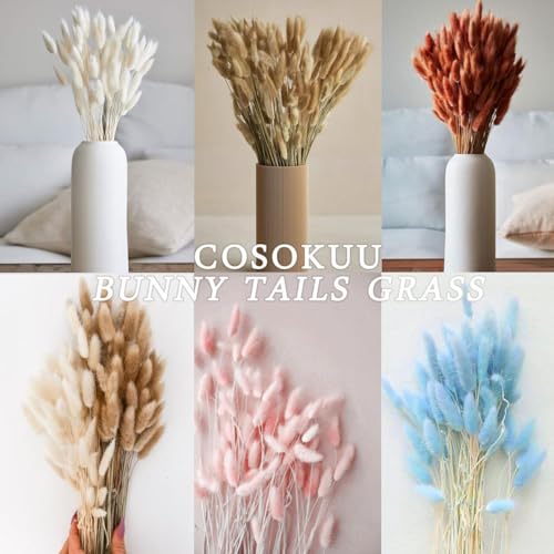Bunny Tails Dried Flowers 100pcs Dried Pampass Grass Decor Bunny Tail Floral Stems 17 Inch Dried Flowers for Boho Decor Home Wedding Decoration Plants (Teal Blue) - color: Teal Blue