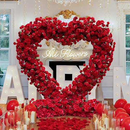 5D Rose Heart-Shaped Arch Flower Backdrop Artificial Luxury‌ Flower Arch for Marriage Proposal Wedding Party Outdoor Decor (Red with Stand) - color: Red with Stand