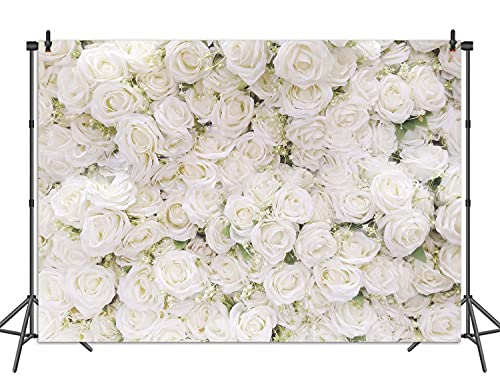 INRUI White Rose Floral Photography Backdrop Rose Theme Valentines Day Bridal Shower Party Decorations Banner (8x6FT) - size: 8x6FT