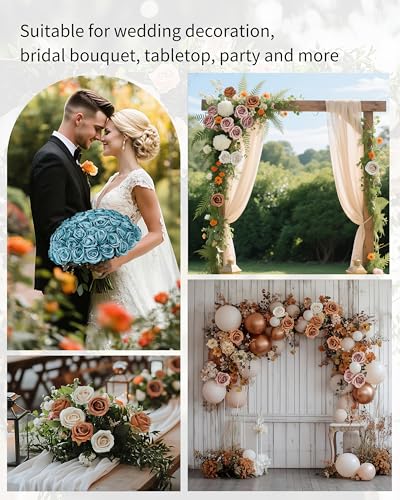 DuHouse 50pcs Artificial Flowers Silk Roses Realistic Fake Flowers for Wedding Decorations, Table Centerpieces, Bridal Bouquets, DIY Floral Arrangements, Party & Home Decor(Blue) - color: Blue