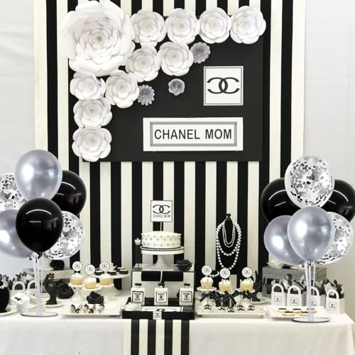 TONIFUL 4 Set Black and Silver Balloon Centerpiece for Table, Balloon Stand Kit for Birthday, Anniversary, Wedding, Halloween and Black Silver Party Decorations,2026 Graduation Decorations,Retirement - color: Black Silver