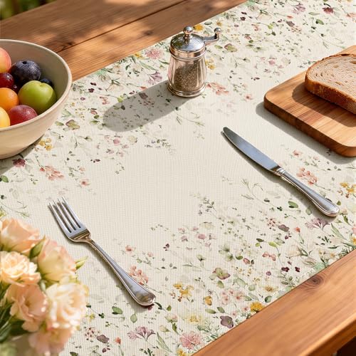 Larponder Summer Colorful Flowers Table Runner, 13x108 Inch | Table Decoration for Seasonal Anniversary Holiday Kitchen Dinning Table Home Party Decor - color: Color Flowers-3, size: 13" x 108" (Rectangular)