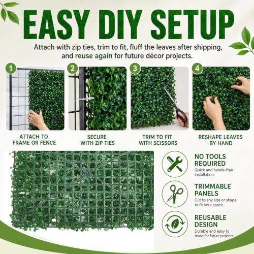 Juexica 24 Pcs Artificial Boxwood Hedge Panels 24" x 16", UV Protected Faux Greenery Wall for Privacy Screen Backdrop Wedding Bridal Shower Birthday Party Patio Fence Decor(16 x 24,24 Pcs) - size: 16 x 24"