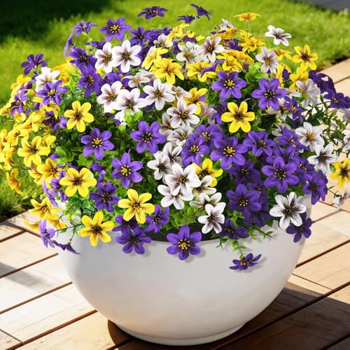 Homsunny Artificial Fake Flowers for Outdoor Spring Decoration, 12 Bundles Faux Plants Silk Daisy UV Resistant Realistic for Outside Porch Patio Balcony Planter Yard Garden Home Decor(Mixed 3) - color: Multicolor Blend 5
