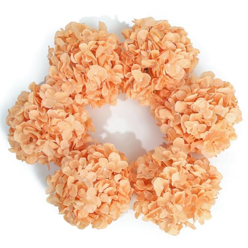 DuHouse 8.7" Silk Hydrangea Flower Heads with Stems Fake Hydrangeas Flowers for DIY Wedding Centerpiece Home Decor,Pack of 6(Peach Fuzz) - color: Peach Fuzz