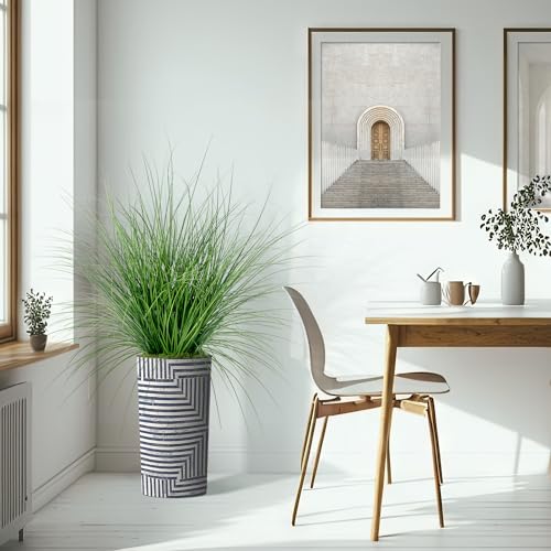 Artificial Tree in Modern Geometric Pattern Planter, Fake Onion Grass Silk Tree for Indoor and Outdoor Home Decoration - 55" Overall Tall (Plant Pot Plus Tree) - style: Onion Grass