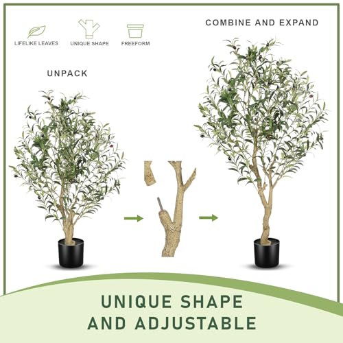 LYERSE 4ft Olive Tree - Olive Trees Artificial Indoor - Faux Olive Tree 4ft with Large Olive Branches and Lifelike Fruits - Fake Olive Tree for Modern Home Office House Living Room Decor - size: 4ft