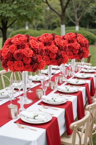 2pcs Mix Red Artificial Flowers Centerpieces Decor for Tables Floral Arrangement Bouquet for Wedding Reception Aisle Ceremony Party Flowers Balls Without Stand - color: 2pcs 15'' Red