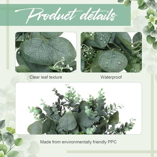 20 Pcs Eucalyptus Leaves Stems and Eucalyptus Garland 6.56 ft Artificial Silver Dollar Leave Picks Faux Branches Greenery Bouquet for Front Door Wedding Centerpiece Arch Wall Decoration Vase Filler