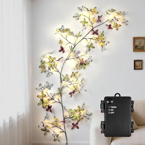 Bexdir Lighted Willow Vine 6FT, Enchanted Willow Vine Lights Battery Operated with Butterfly Decoration Plug in, Vine Lights for Wall Chirstmas Holiday Fireplace Decor - color: Multicolor