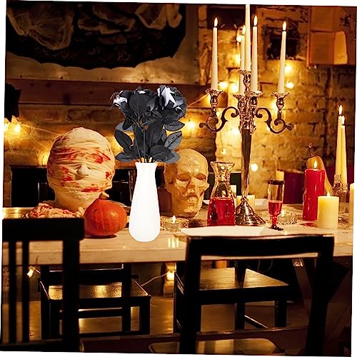 Ipetboom 5Pcs Halloween Artificial Rose Decorations with Creepy Spider Black and White Faux Flowers for Indoor Haunted House Party and Spooky Halloween Atmosphere
