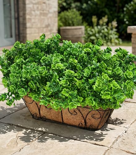 Artificial Fake Outdoor Plants for Spring Summer Decoration, 12 Bundles Fake Plastic Roses UV Resistant Look Real Faux Plants for Planter Outside Front Door Porch Patio Balcony Garden Indoor Yard Urn - color: Roses-green