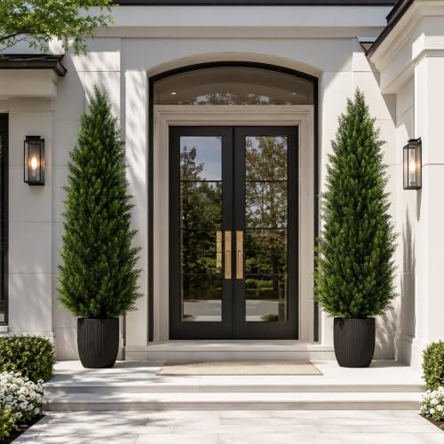Artificial Topiary Cedar Trees 6FT Tall 2 Set, Outdoor Indoor Faux Pine Shrubs Plants, Realistic Fake Plants Front Porch Decor, Artificial Bushes Cypress for Home Front Door Offices - color: 2*pine Tree 6ft