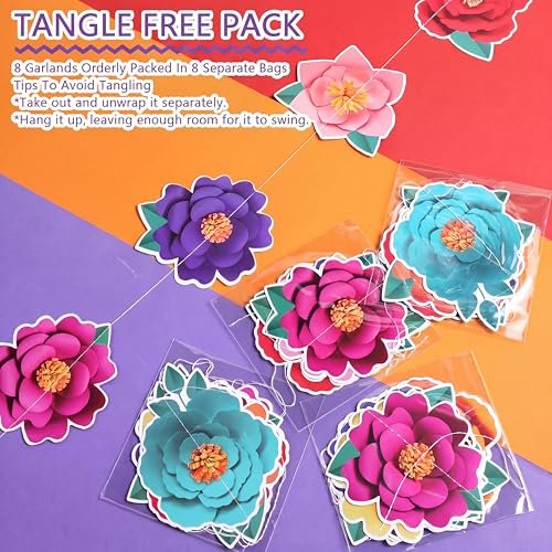 Spakon 8 Pcs Mexican Paper Flower Decorations Mexican Fiesta Garlands Cinco de Mayo Flat Floral Hanging Banner Cutouts for Birthday Decorations Baby Shower Cinco De Mayo Party Decor - color: Mexican Festival