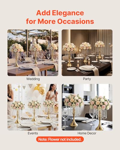 VEVOR 20 PCS Wedding Flower Vase, 13.4 in Tall Flower Table Centerpieces, Crystal Banquet Vases Easy Installation, Electroplated Finish, Versatile Arrangement Stand for Party Events Home Decor, Gold - size: 8.1 x 13.2 in