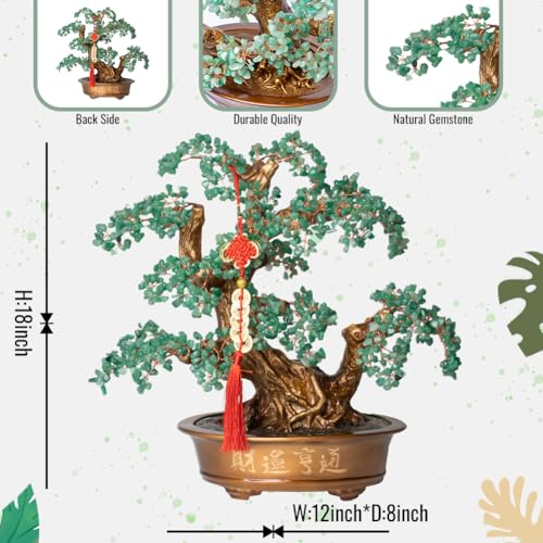 Green Aventurine Gemstone Crystal Bonsai Tree of Life（1,350 Gemstone Count） Large Feng Shui Money Chakra Tree for Luck and Wealth Desk Decoration 20 Inches - color: Big Aventurine
