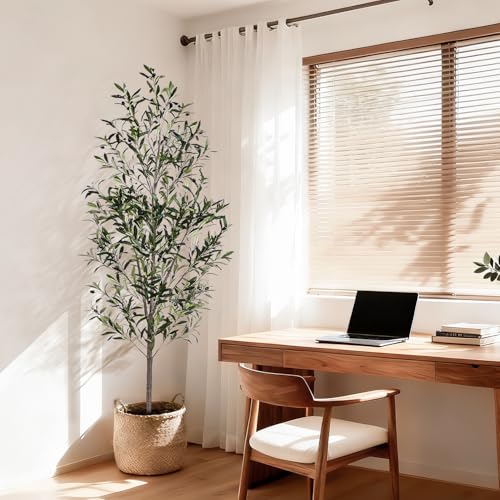 Jocoevol Olive Tree, 6FT Artificial Indoor Tall Faux Olive Trees w/Planter & Natural Wood Trunk and Lifelike Fruits, Fake Olive Artificial Tree for Home Office Decor - size: 6ft