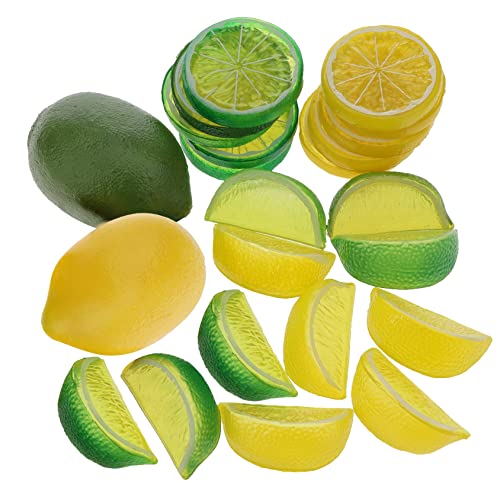 Woration Fake Lemons Limes & Slices Blocks Set, 20Pcs Artificial Decorative Faux Assorted Fruits for Home Office Weddings Table Centerpiece Party Decor Lemon Theme - color: Lime&lemon